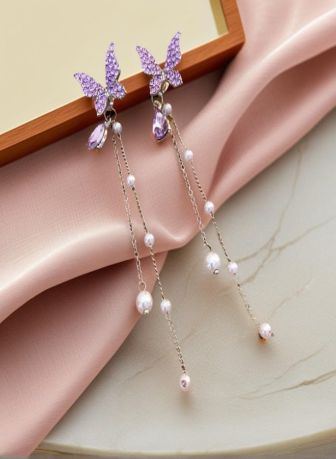 MEENAZ Earrings For Women & Girls Stylish | Western Korean Earrings Bali | Butterfly| Stud Earrings Set for Women Moti Accessories Aesthetic | Fashion American Diamond AD CZ Gold Stud earinging 101 - Image 4