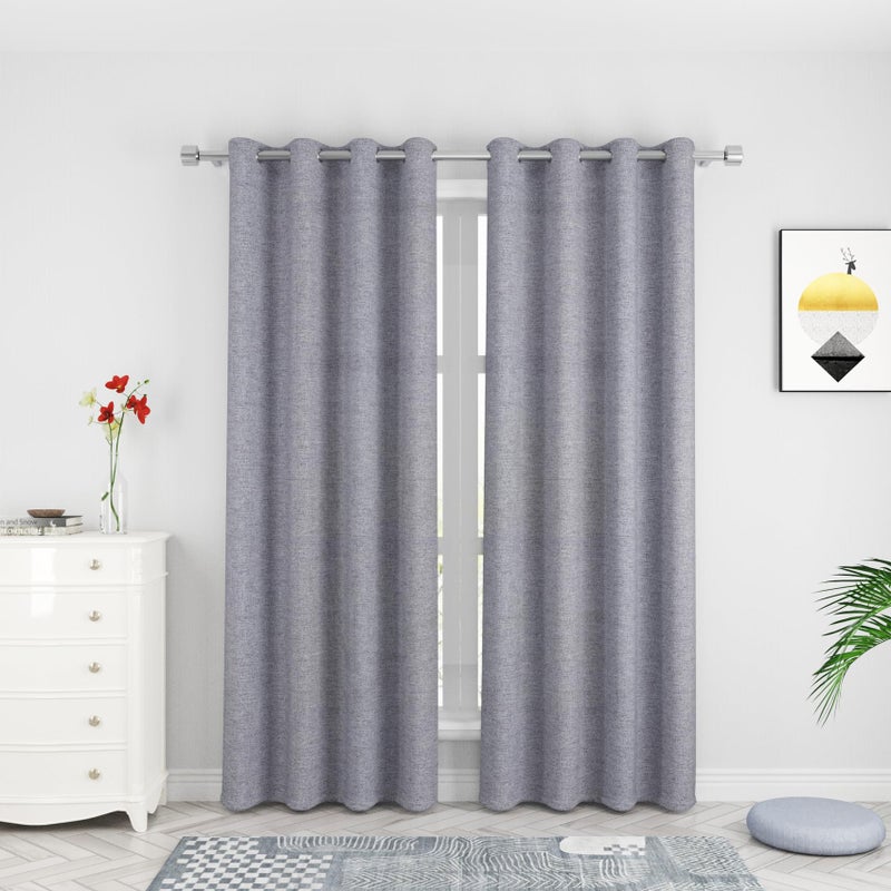 UPOPO Kitchen Curtains 80 inches Long Linen Textured Privacy Semi Sheer Charcoal Grey Living Room Divider Bedroom Drapes Sliding Glass Door Window Curtains Basement Patio Curtain Panels Grommet Top 2 Pieces - Image 1
