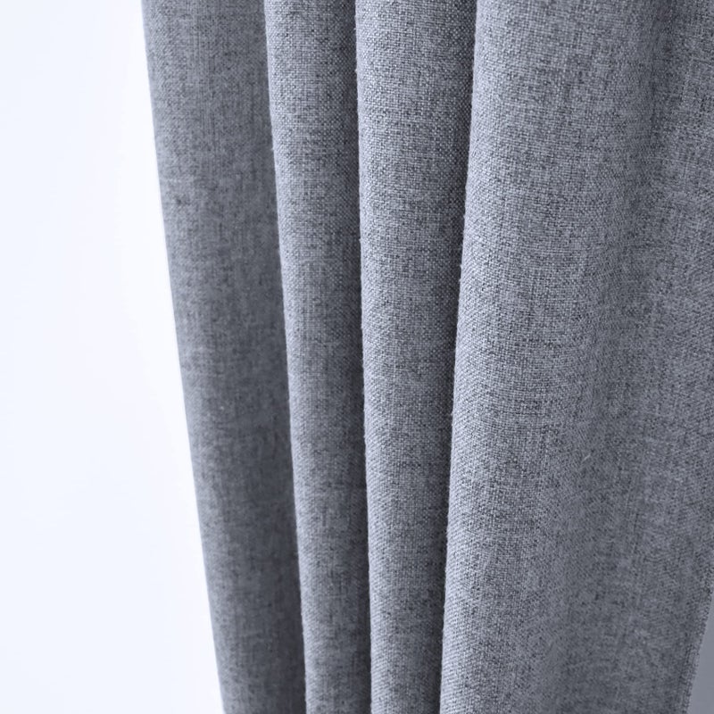 UPOPO Kitchen Curtains 80 inches Long Linen Textured Privacy Semi Sheer Charcoal Grey Living Room Divider Bedroom Drapes Sliding Glass Door Window Curtains Basement Patio Curtain Panels Grommet Top 2 Pieces - Image 2