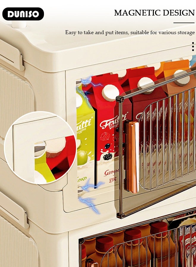 DUNISO 2 Layers Folding Storage Box with Lids, Plastic Stackable Storage Box Storage Bins with Wheels and Doors，37 cm Wide Large Capacity Cabinet for Clothes, Toys, Snacks, Books, Multifunction Container for Home, Office and Outdoor - Image 2