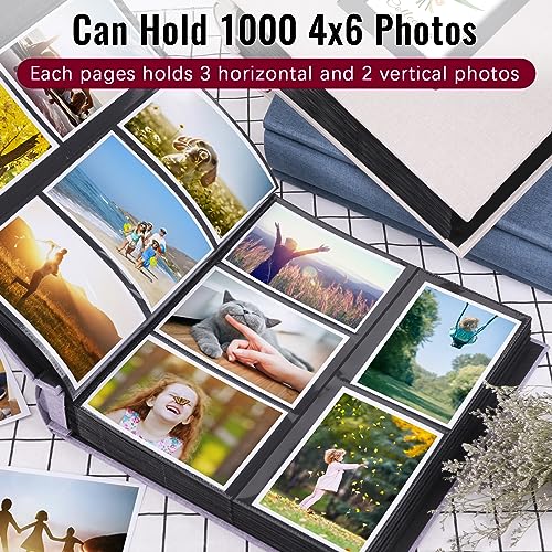 Colemoly Linen Photo Album 4x6 Large Capacity 1000 Pockets Pictures Fabric Cover Books Albums Wedding School Family Anniversary Baby Memory Engagement Travel Albums(Black, 1000 Pockets) - Image 4