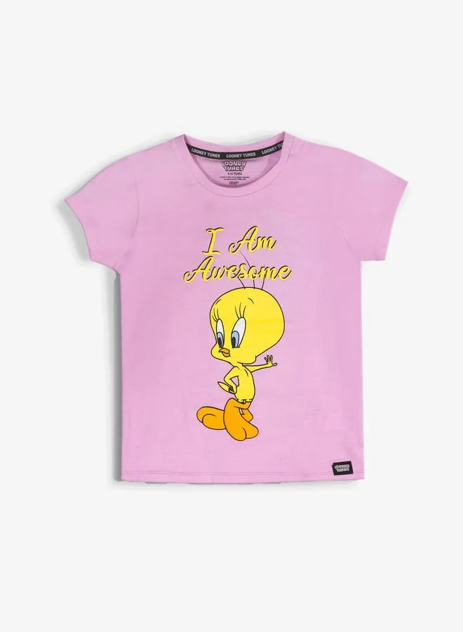 Looney Tunes Graphic Print Round Neck Fashion T-shirt