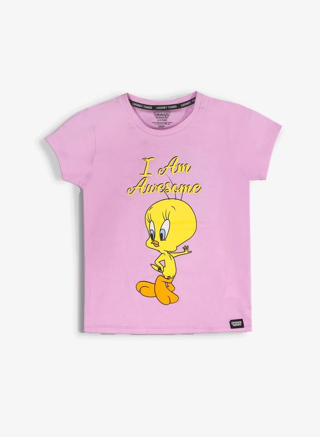 Looney Tunes Graphic Print Round Neck Fashion T-shirt - Image 1