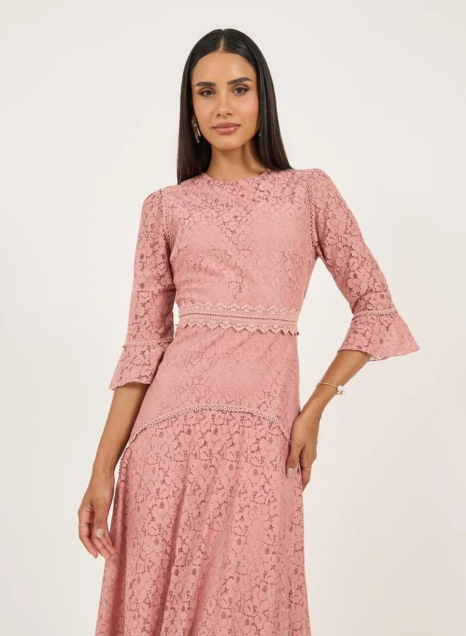 Styli Lace Fluted Hem Dress