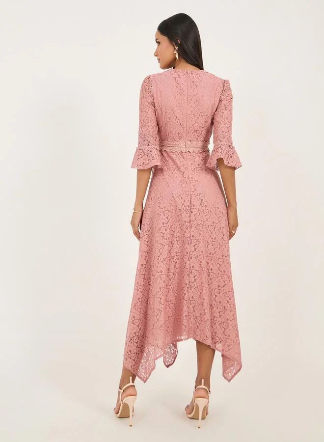 Styli Lace Fluted Hem Dress
