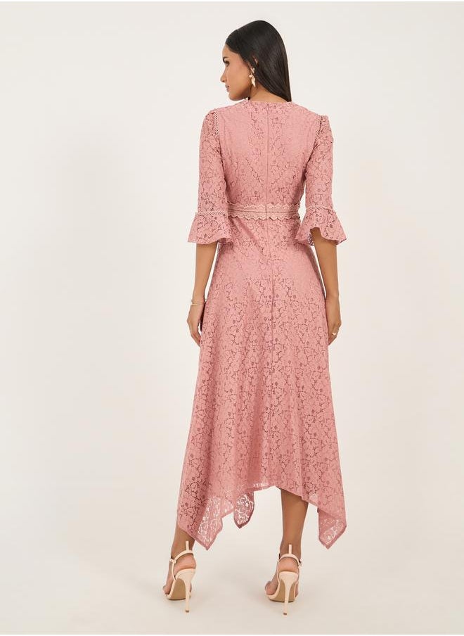 Styli Lace Fluted Hem Dress  - Image 5