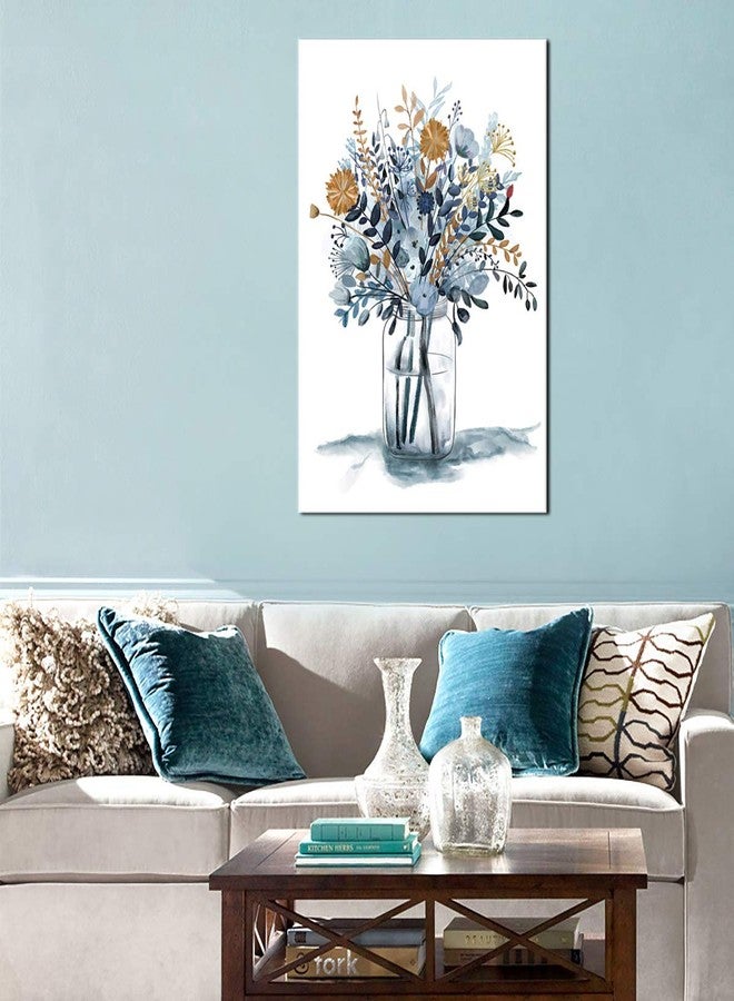 tigeridge Navy Flowers Canvas Wall Art Watercolor Style Abstract Floral Pictures for Bathroom Wall Decor Elegant Botanical Canvas Painting Modern Indigo Blue Simple Life Canvas Print Artwork Decoration 20x28in - Image 3