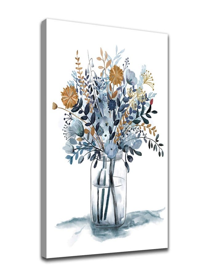 tigeridge Navy Flowers Canvas Wall Art Watercolor Style Abstract Floral Pictures for Bathroom Wall Decor Elegant Botanical Canvas Painting Modern Indigo Blue Simple Life Canvas Print Artwork Decoration 20x28in - Image 1