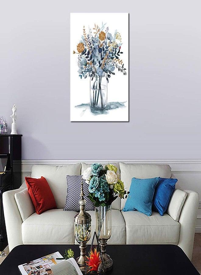 tigeridge Navy Flowers Canvas Wall Art Watercolor Style Abstract Floral Pictures for Bathroom Wall Decor Elegant Botanical Canvas Painting Modern Indigo Blue Simple Life Canvas Print Artwork Decoration 20x28in - Image 2