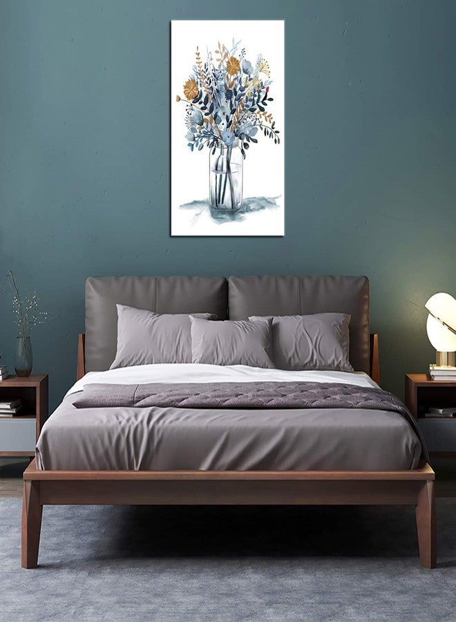 tigeridge Navy Flowers Canvas Wall Art Watercolor Style Abstract Floral Pictures for Bathroom Wall Decor Elegant Botanical Canvas Painting Modern Indigo Blue Simple Life Canvas Print Artwork Decoration 20x28in - Image 4
