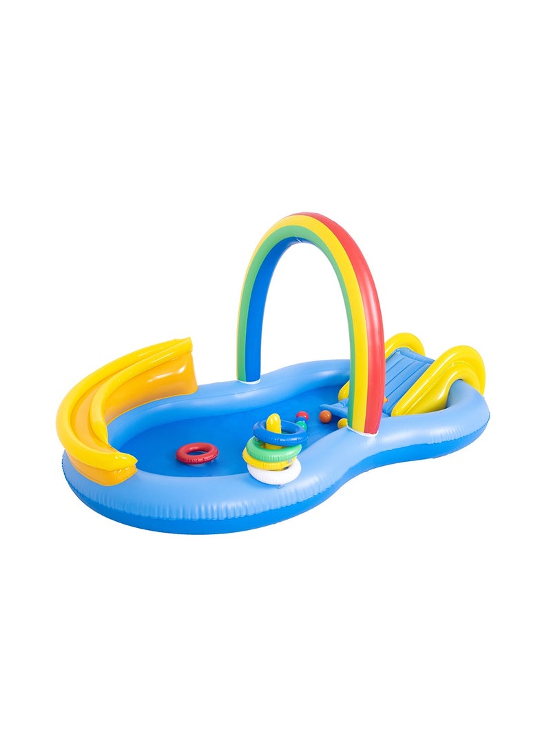 أثليتيك مسبح قابل للنفخ بألوان قوس قزح مع زحليقة وألعاب - مركز ألعاب مائية للأطفال بطول 220 سم - Image 1
