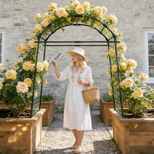 Miory Garden Arch Trellis for Climbing Plants Outdoor, 7ft Tall Plants Support Trellis for Climbing Vine Tomato Vegetable Flower Fruit, Cucumber Trellis for Raised Bed (32 x 83 Inch) - Image 2