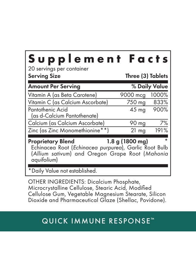 Michael's Health Naturopathic Programs Quick Immune Response - 60 Vegetarian Tablets - Immune System Support - with Vitamin A, Vitamin C & Zinc - 20 Servings - Image 2