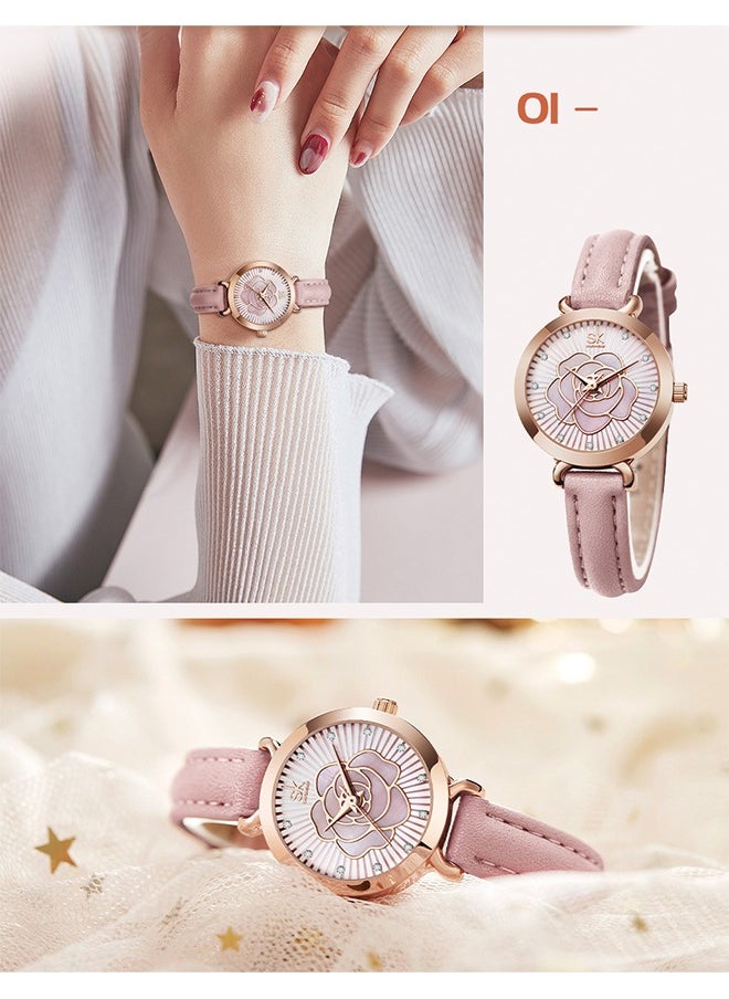SK SK Women's Watch - Unique Rose Design, Leather Strap, Elegant Quartz Timepiece  - Image 2