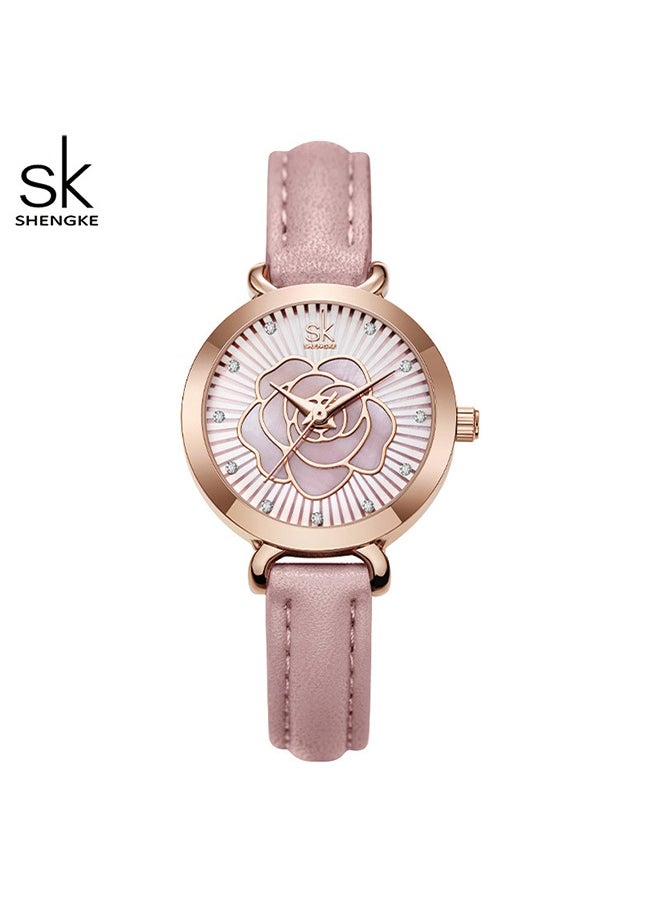 SK SK Women's Watch - Unique Rose Design, Leather Strap, Elegant Quartz Timepiece  - Image 3