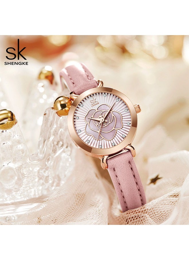 SK SK Women's Watch - Unique Rose Design, Leather Strap, Elegant Quartz Timepiece  - Image 4