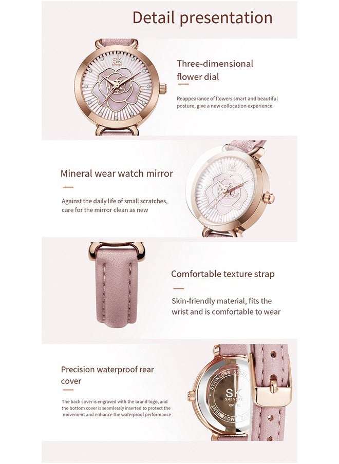 SK SK Women's Watch - Unique Rose Design, Leather Strap, Elegant Quartz Timepiece  - Image 5