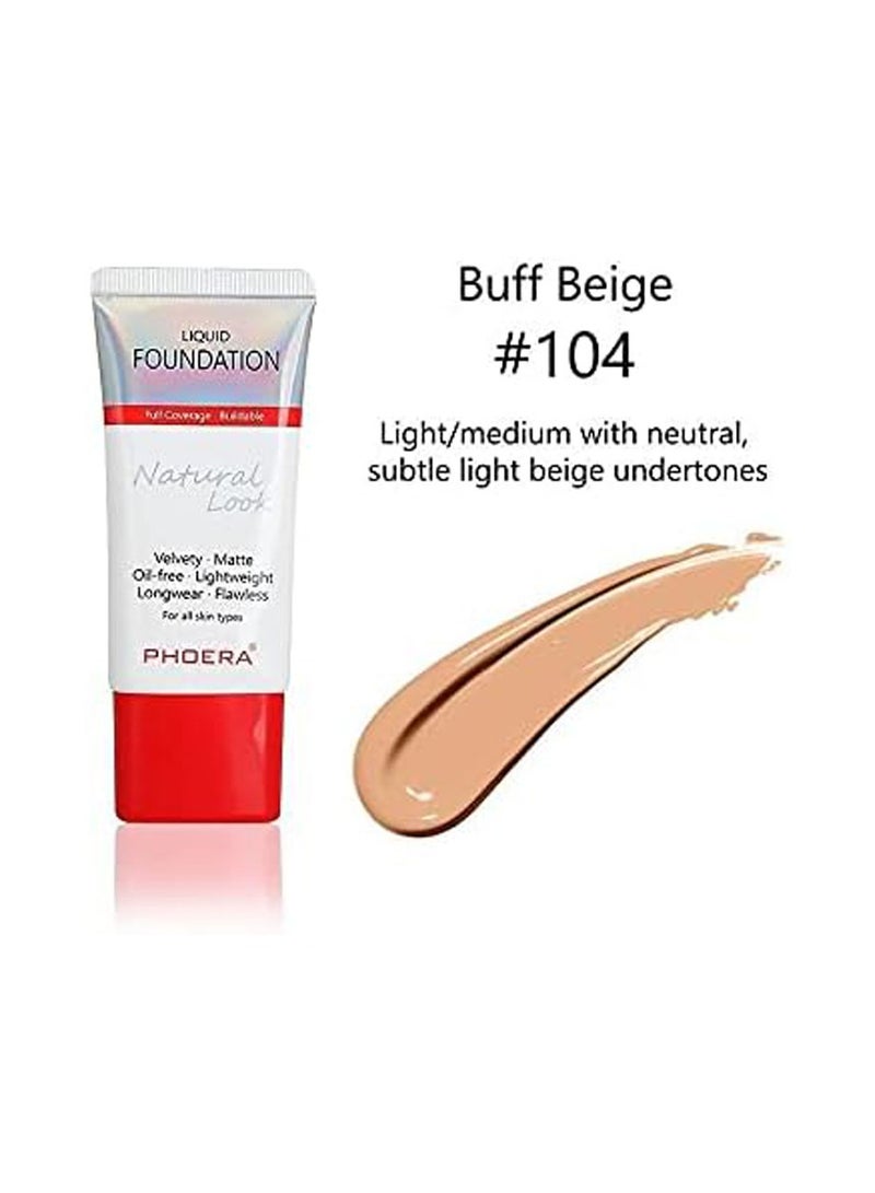 Phoera Liquid Foundation Natural Look 30ML 104 Buff Beige - Image 1