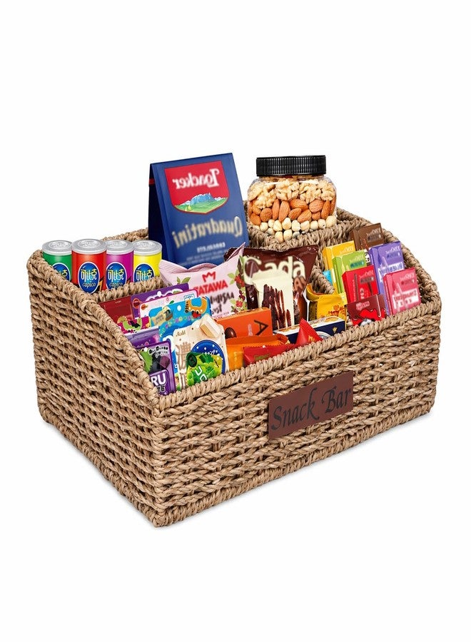 Xbopetda Snack Organizer for Countertop, Trapezoid Snack Organizer Seagrass Wicker Basket, 5 Compartments Snack Box Container, Snack Bar Station Organizer, Kitchen Cabinet Pantry Organizer and Storage - Image 1