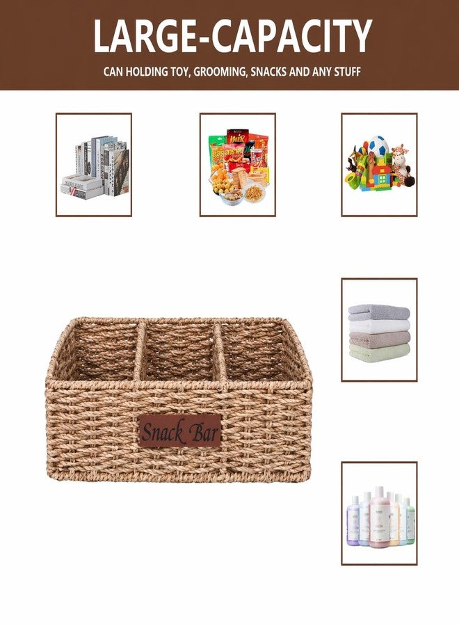 Xbopetda Snack Organizer for Countertop, Trapezoid Snack Organizer Seagrass Wicker Basket, 5 Compartments Snack Box Container, Snack Bar Station Organizer, Kitchen Cabinet Pantry Organizer and Storage - Image 3