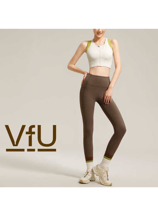 Vfu Women's Front-zip High-impact Sports Bra For Running, Fitness, Yoga Vest - Gray With Green, Size L - Image 3
