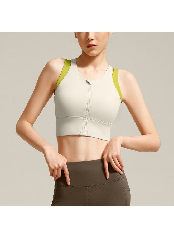Vfu Women's Front-zip High-impact Sports Bra For Running, Fitness, Yoga Vest - Gray With Green, Size L - Image 2
