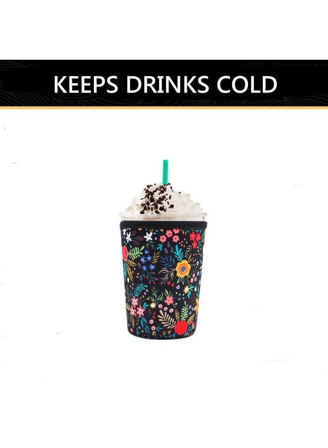 YR Reusable Neoprene Insulator Sleeve for Iced Coffee Cups, 3 Pack Coffee Coolies Sleeves for Iced & Hot Drinks, Cold Beverage Cooler Compatible with Starbucks Dunkin Coffee and More (Little Flower) - Image 4