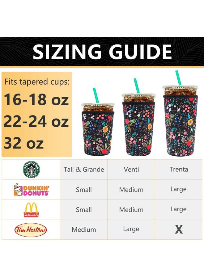 YR Reusable Neoprene Insulator Sleeve for Iced Coffee Cups, 3 Pack Coffee Coolies Sleeves for Iced & Hot Drinks, Cold Beverage Cooler Compatible with Starbucks Dunkin Coffee and More (Little Flower) - Image 2
