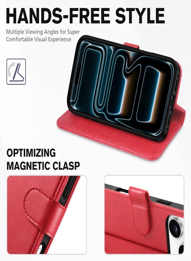 TUCCH Wallet Case for iPhone 17 Pro Max (6.9-Inch) 2025, RFID Blocking 4 Card Slots | Kickstand | Magnetic Closure | PU Leather | Shockproof TPU Shell | Protective Flip Folio Cover | Red - Image 4