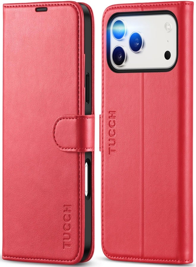 TUCCH Wallet Case for iPhone 17 Pro Max (6.9-Inch) 2025, RFID Blocking 4 Card Slots | Kickstand | Magnetic Closure | PU Leather | Shockproof TPU Shell | Protective Flip Folio Cover | Red - Image 1