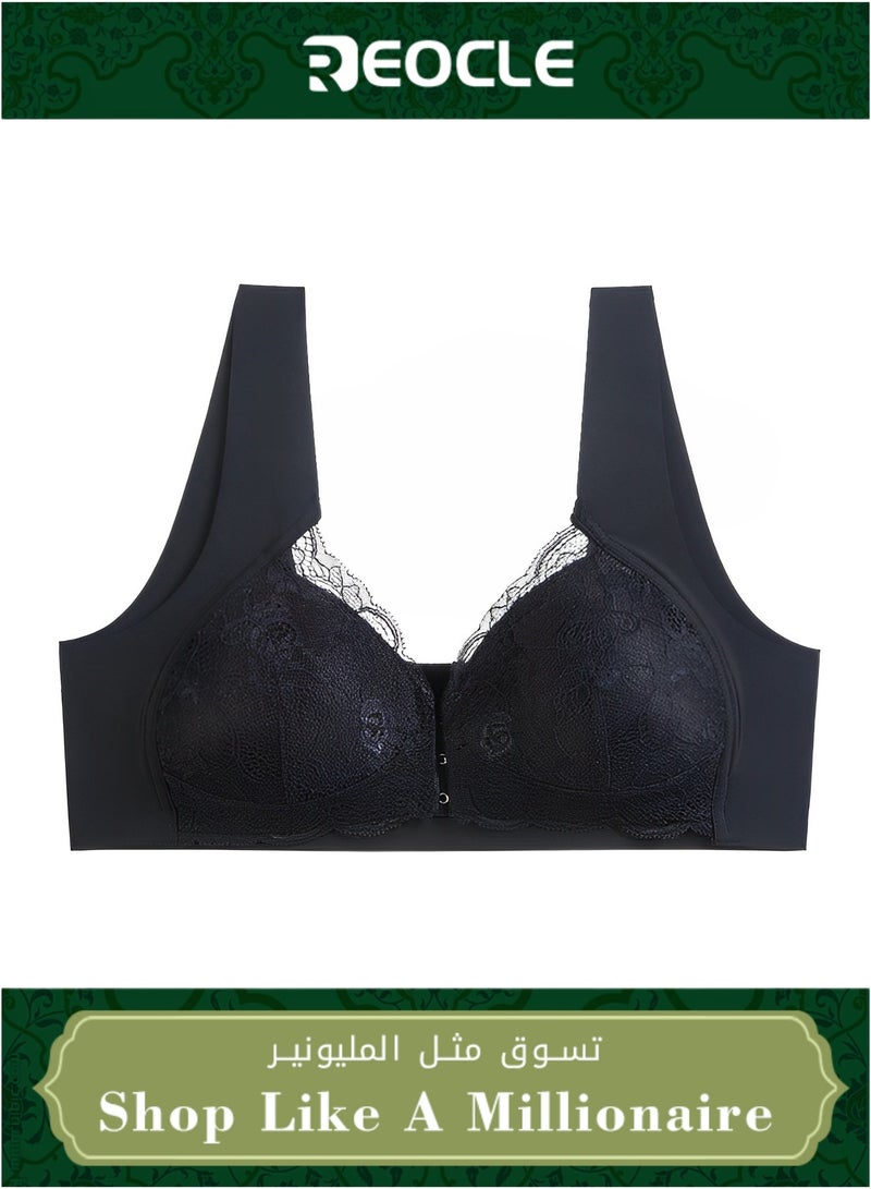 REOCLE Women's Front Closure Bra Lace Bra Seamless Bra Full Coverage Underwire Racerback Bra with Wide Straps - Image 1