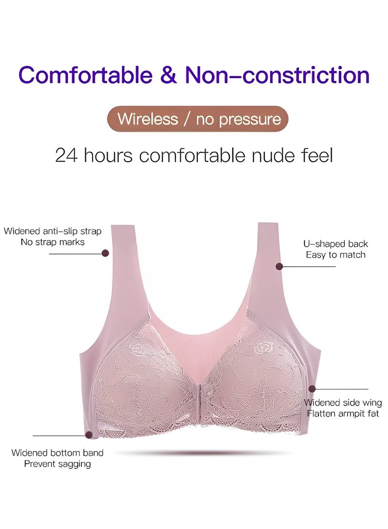 REOCLE Women's Front Closure Bra Lace Bra Seamless Bra Full Coverage Underwire Racerback Bra with Wide Straps - Image 4