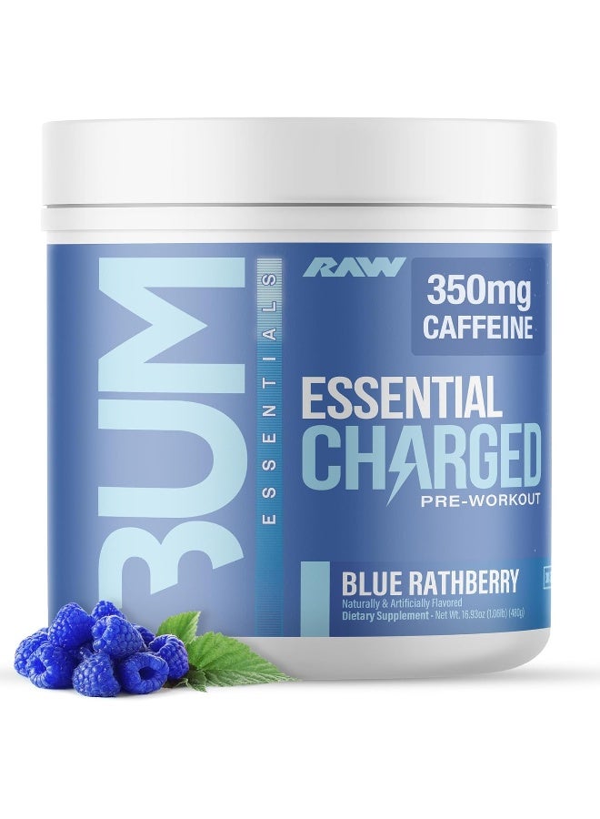رو مسحوق ما قبل التمرين RAW، Essential CHARGED (توتر التوت الأزرق) - مكمل ما قبل التمرين للرجال والنساء - يدعم التركيز، المزاج، والأداء - كافيين، ألفا-جي بي سي، إل-سيتروالين، بيتا-ألانين (25 حصة) - Image 1