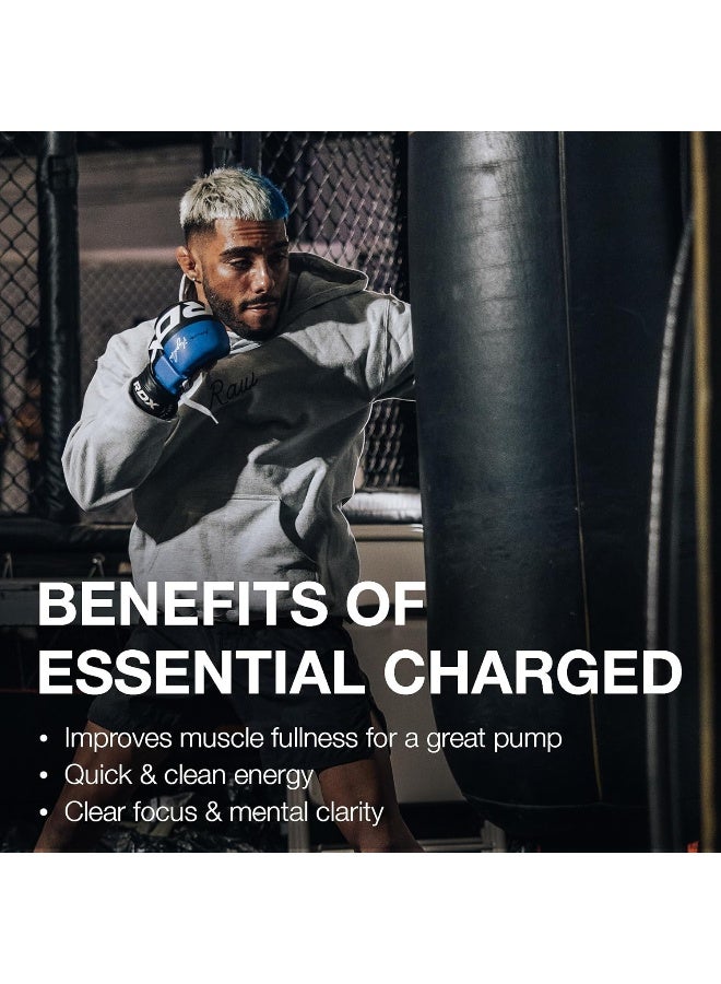 رو مسحوق ما قبل التمرين RAW، Essential CHARGED (توتر التوت الأزرق) - مكمل ما قبل التمرين للرجال والنساء - يدعم التركيز، المزاج، والأداء - كافيين، ألفا-جي بي سي، إل-سيتروالين، بيتا-ألانين (25 حصة) - Image 4