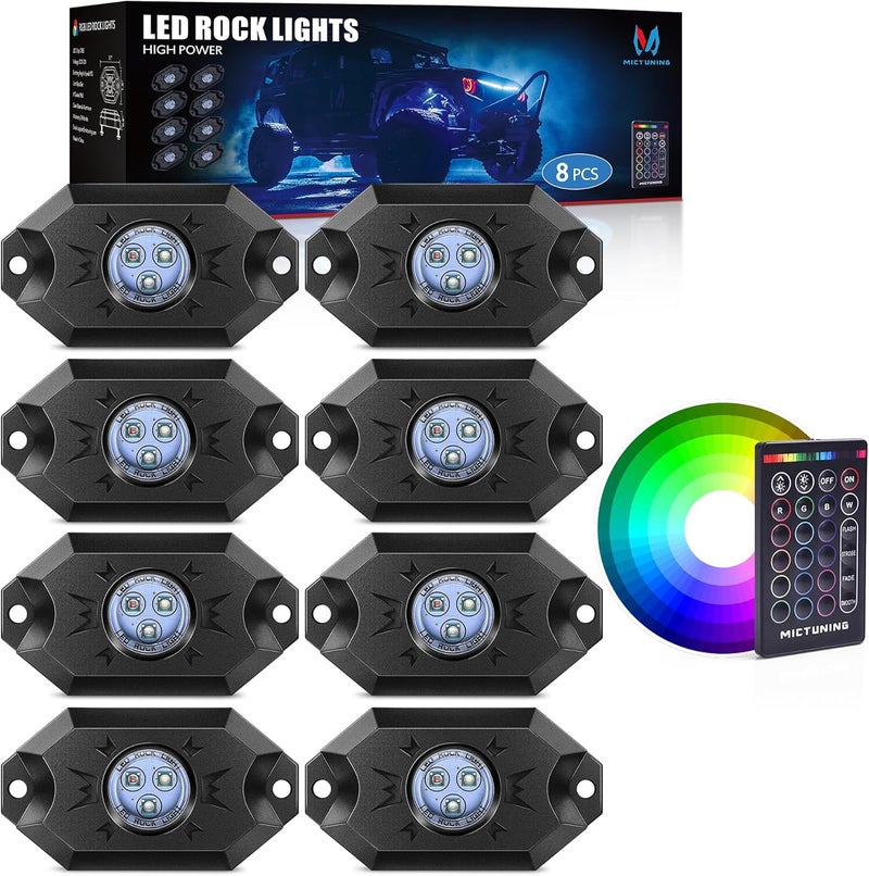 MICTUNING RGB Rock Lights Kit - 8 Pods Multicolor LED Lighting - Image 1