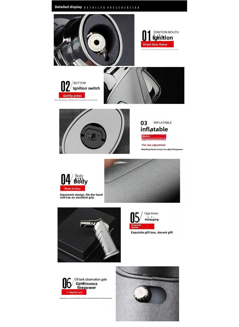 360-degree windproof torch lighter, cigar lighter, gas lighter, charcoal lighter, adjustable flame, refillable metal lighter (butane not included) - Image 5