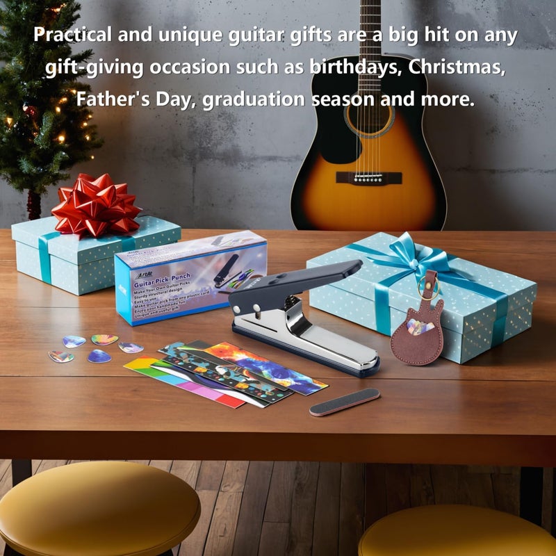 ArtAt Guitar Pick Punch Kit gift- DIY Guitar Pick Maker, Includes 6 pick strips and a pick file, Leather Key Chain Pick Holder,Easy use unique Gift for Guitar Lovers - Image 4
