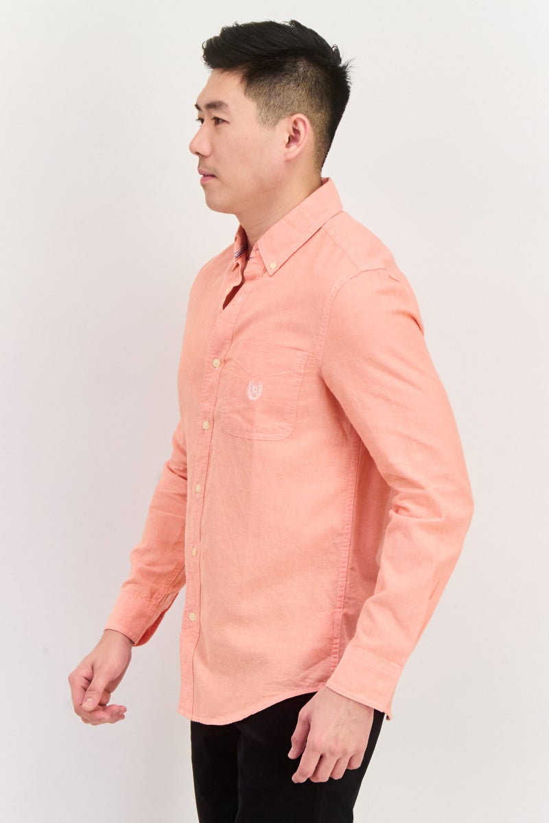 Chaps Men Regular Fit Solid Long Sleeve Casual Shirt, Peach - Image 3