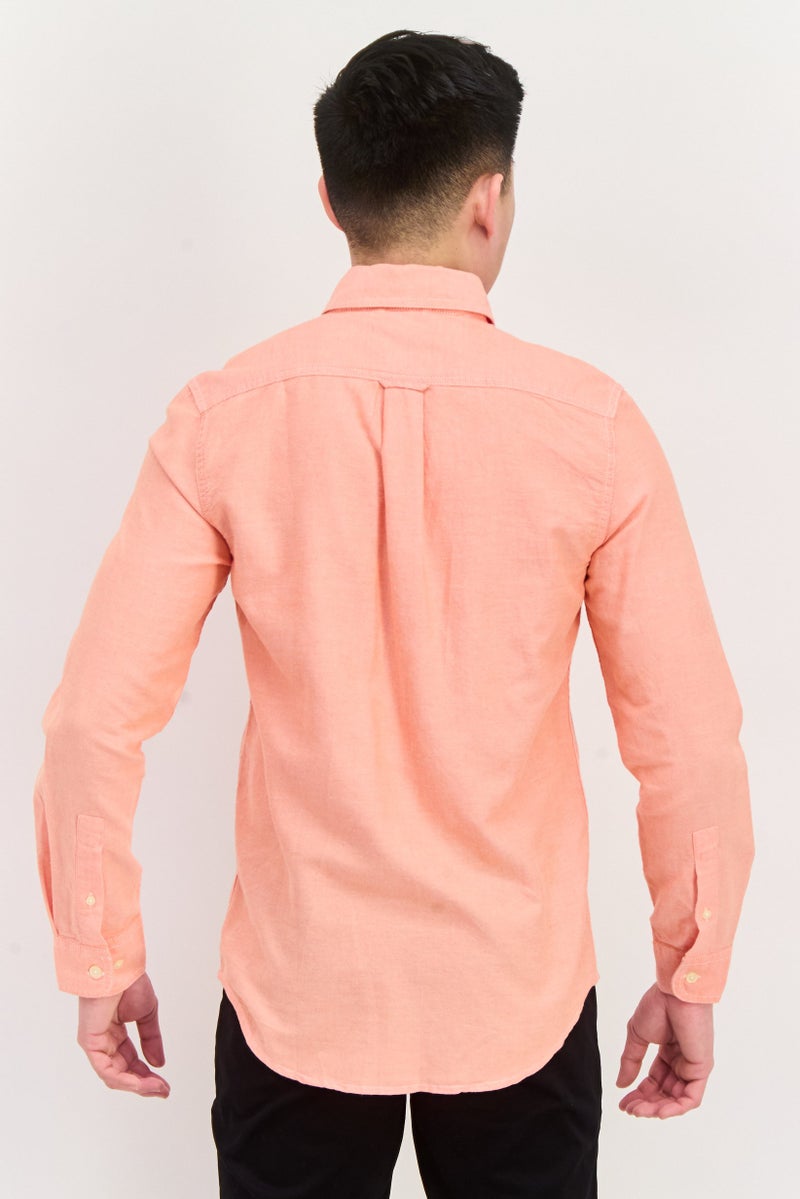 Chaps Men Regular Fit Solid Long Sleeve Casual Shirt, Peach - Image 2