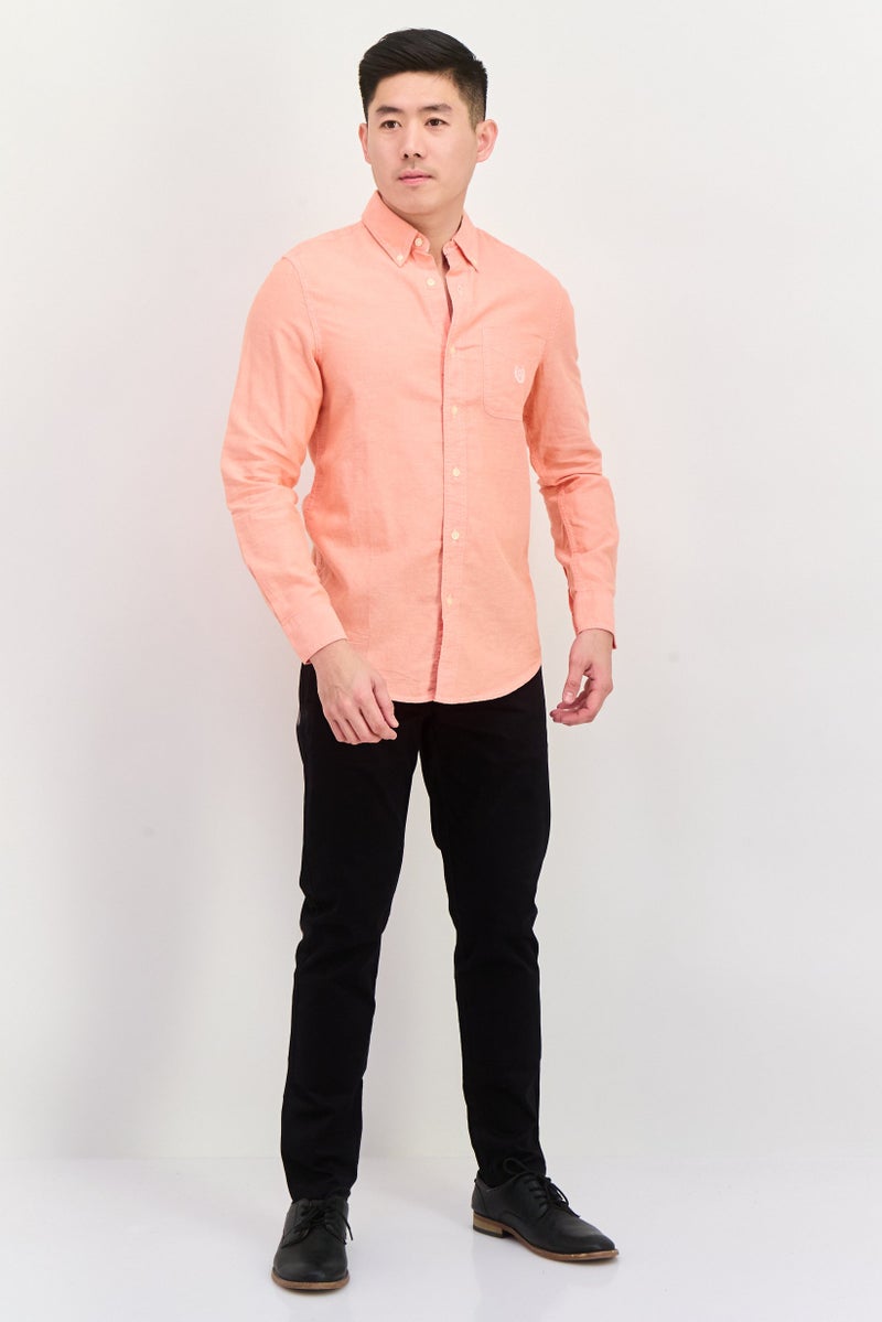 Chaps Men Regular Fit Solid Long Sleeve Casual Shirt, Peach - Image 4