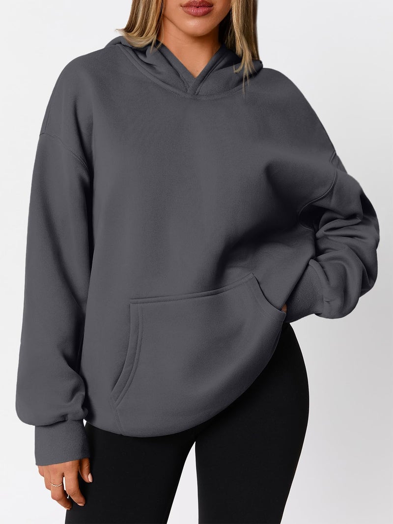 WYNNQUE Hoodies for Women Oversized Sweatshirts Fall Fashion Outfits 2026 Casual Sweaters Tops Fleece Plus Size Workout Comfy Winter Clothes DarkGrey L - Image 2