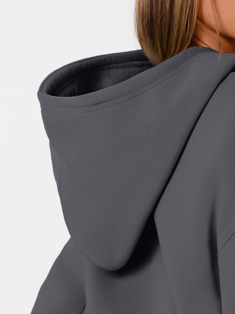 WYNNQUE Hoodies for Women Oversized Sweatshirts Fall Fashion Outfits 2026 Casual Sweaters Tops Fleece Plus Size Workout Comfy Winter Clothes DarkGrey L - Image 5