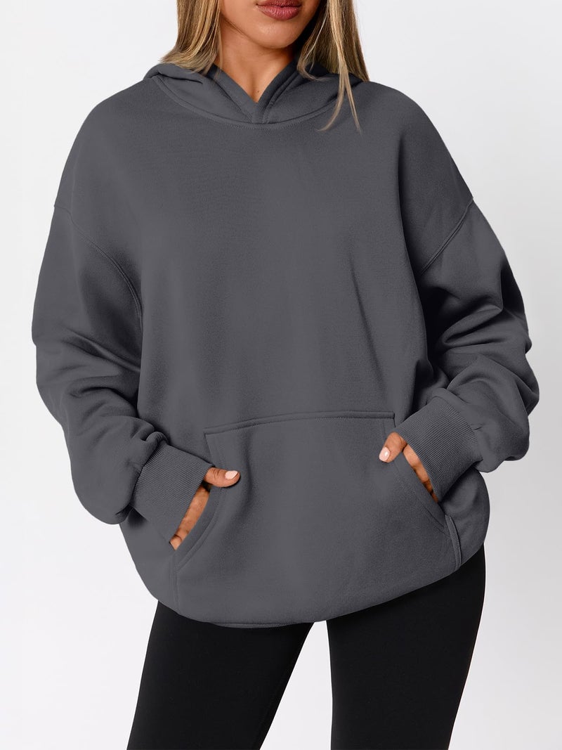 WYNNQUE Hoodies for Women Oversized Sweatshirts Fall Fashion Outfits 2026 Casual Sweaters Tops Fleece Plus Size Workout Comfy Winter Clothes DarkGrey L - Image 3