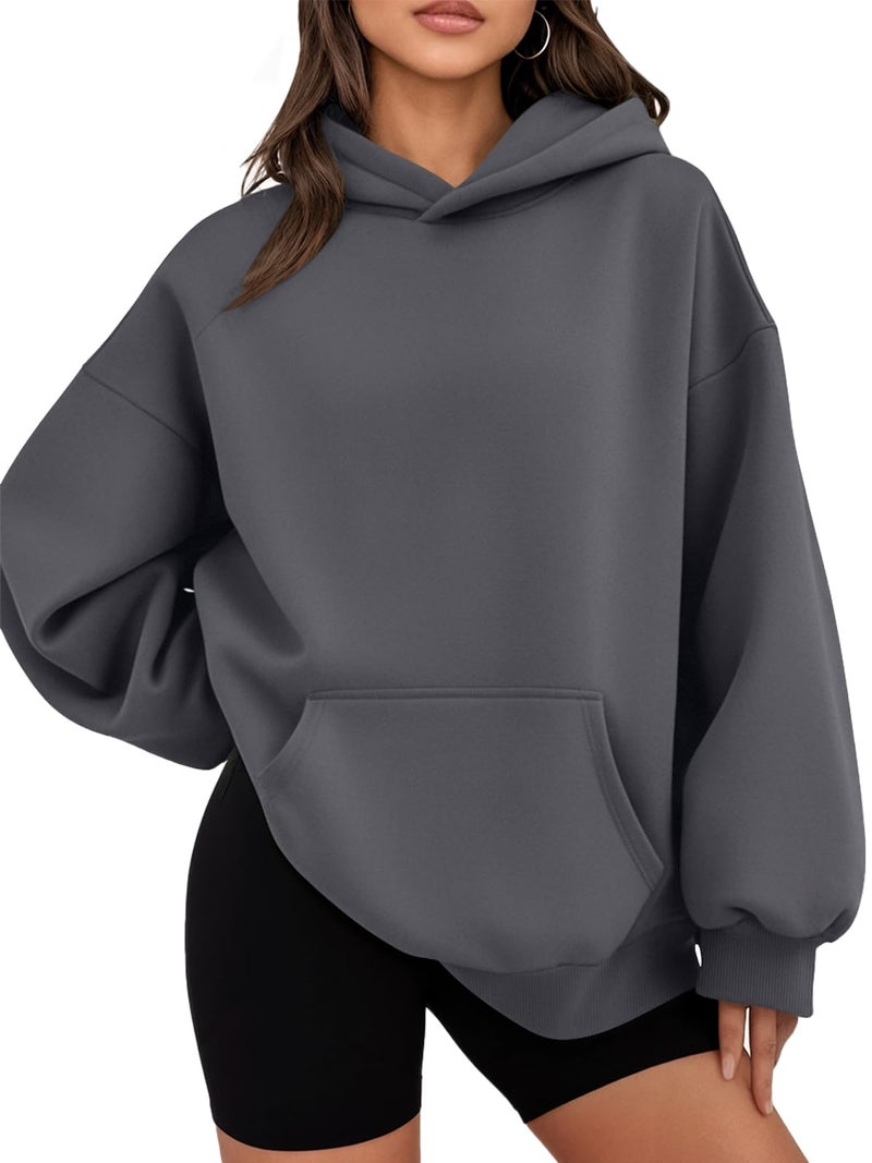 WYNNQUE Hoodies for Women Oversized Sweatshirts Fall Fashion Outfits 2026 Casual Sweaters Tops Fleece Plus Size Workout Comfy Winter Clothes DarkGrey L - Image 1