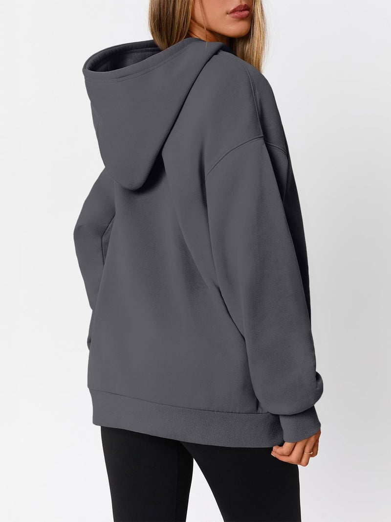 WYNNQUE Hoodies for Women Oversized Sweatshirts Fall Fashion Outfits 2026 Casual Sweaters Tops Fleece Plus Size Workout Comfy Winter Clothes DarkGrey L - Image 4