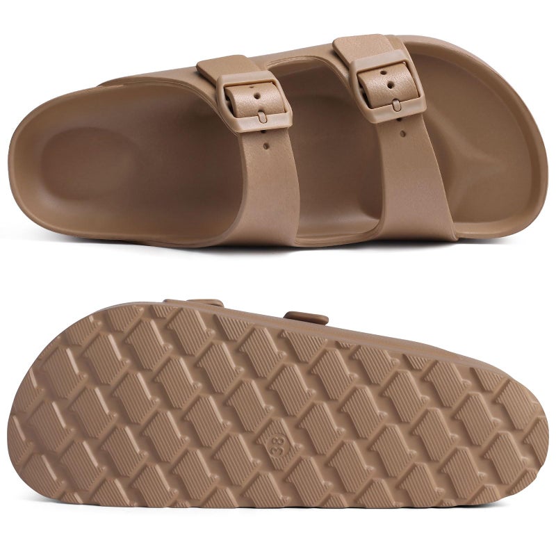 Goosecret Women's Platform Sandals with Arch Support Chunky Lightweight Foam Slip on Slides Comfortable Summer Beach Sandals with Adjustable Buckle Brown, 37(size 6.5-7) - Image 3