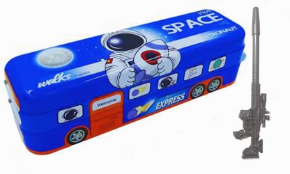SHREE TECHNESH Unique School Bus Pencil Box With Wheels And Unique Shape Pen For School Kids,Blue - Image 1
