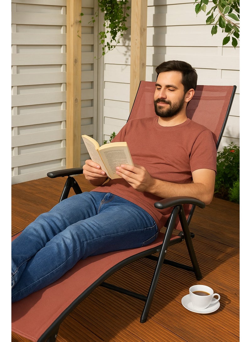 Harmony Home كرسي استرخاء خارجي هارموني هوم - كرسي شازلونج قابل للطي من تيكستلاين مع مسند ظهر قابل للتعديل بـ 7 وضعيات ومسند قدم قابل للطي للشاطئ، الفناء، المسبح، والتراس - Image 1