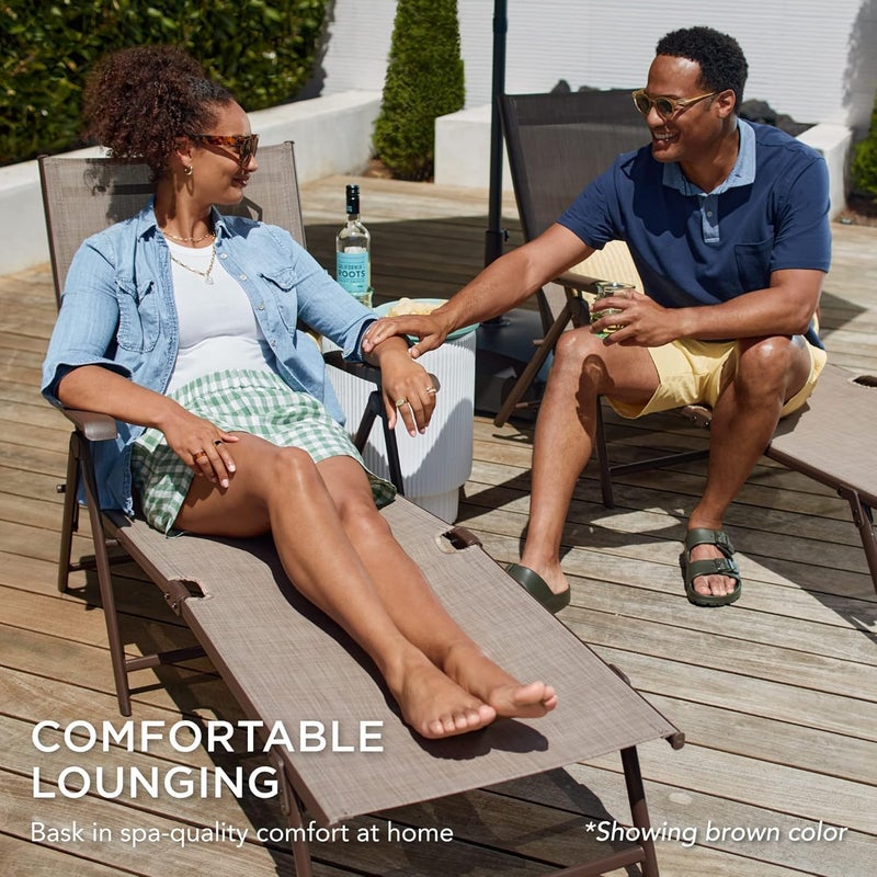 Harmony Home كرسي استرخاء خارجي هارموني هوم - كرسي شازلونج قابل للطي من تيكستلاين مع مسند ظهر قابل للتعديل بـ 7 وضعيات ومسند قدم قابل للطي للشاطئ، الفناء، المسبح، والتراس - Image 5
