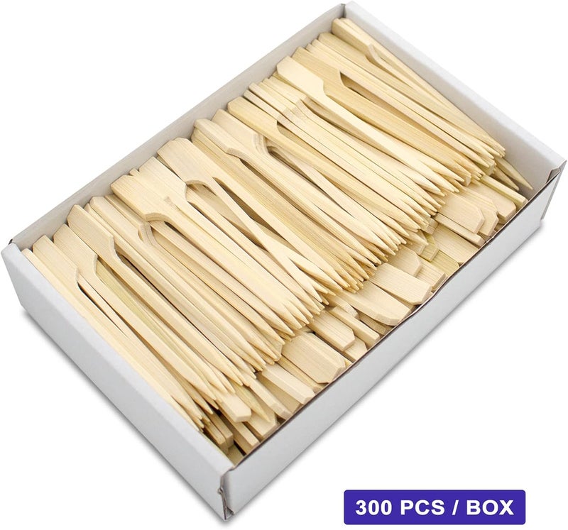 BLUETOP 300Pcs Bamboo Paddle Picks, 3.5 Inch Sturdy Flat Skewers Food Appetizer Toothpicks for for Fruit, Grilling, Drink, BBQ, Barbecue, Yakitori Chicken, Fondue, Roasting,Cocktail, Marshmallow - Image 3
